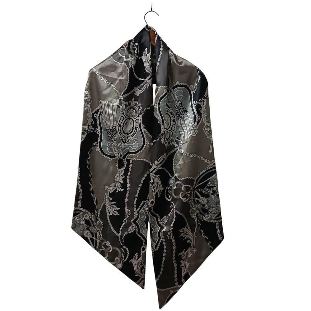 Dennis Basso Large Shawl Black and Silver Ropes and Tassels